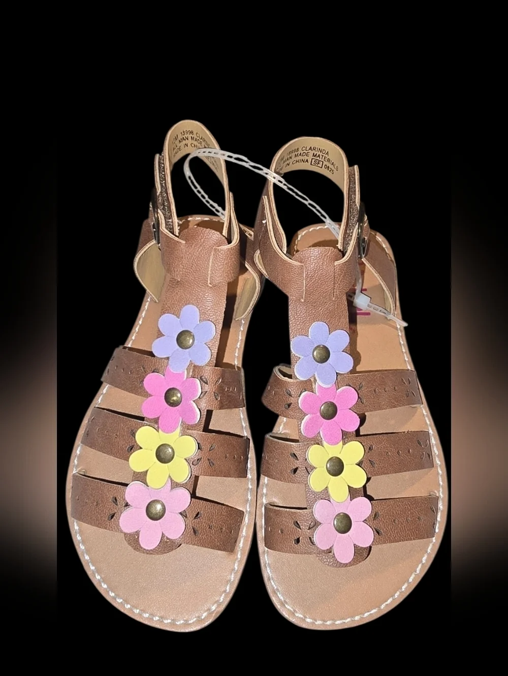 New Girl's Brown Floral-Detail Sandals Size 12